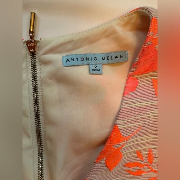 Antonio Melani Floral Jacquard Fit Flare Dress Beige Pink Size 2 - Picture 3 of 10